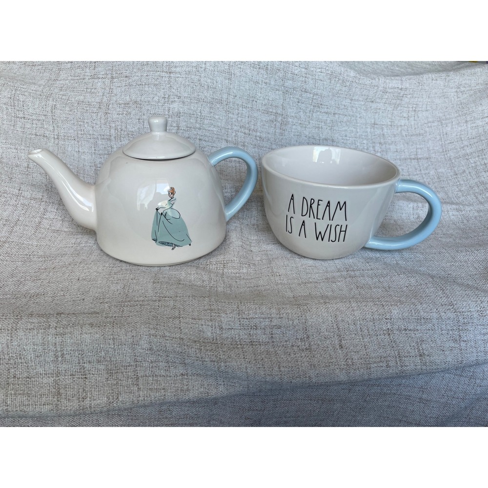 Rae Dunn Disney Cinderella Tea For One Set A Dream Is‎ A Wish Blue Cream